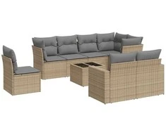 Sofa Sodo komplektas su pagalvėlėmis, 9 dalių, smėlio, poliratanas