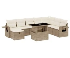 Sofa Sodo komplektas su pagalvėlėmis, 9 dalių, smėlio, poliratanas