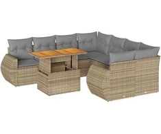 Sofa Sodo komplektas su pagalvėlėmis, 9 dalių, smėlio, poliratanas