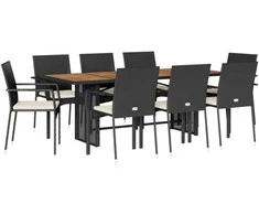Sofa Sodo komplektas su pagalvėlėmis, 9 dalių, juodas, poliratanas