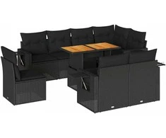 Lauko baldų komplektas Sodo komplektas su pagalvėlėmis, 9 dalių, juodas, poliratanas