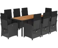 Sofa Sodo komplektas su pagalvėlėmis, 9 dalių, juodas, poliratanas