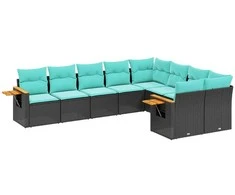 Sofa Sodo komplektas su pagalvėlėmis, 9 dalių, juodas, poliratanas