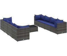 Lauko baldų komplektas Sodo komplektas su pagalvėlėmis, 9 dalių, pilkas, poliratanas