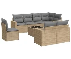Sofa Sodo komplektas su pagalvėlėmis, 9 dalių, smėlio, poliratanas