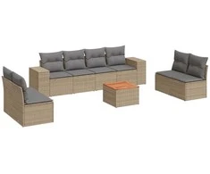 Sofa Sodo komplektas su pagalvėlėmis, 9 dalių, smėlio, poliratanas
