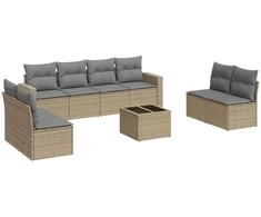 Sofa Sodo komplektas su pagalvėlėmis, 9 dalių, smėlio, poliratanas