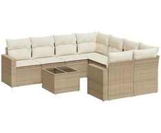 Sofa Sodo komplektas su pagalvėlėmis, 9 dalių, smėlio, poliratanas