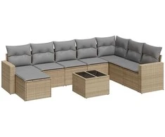 Sofa Sodo komplektas su pagalvėlėmis, 9 dalių, smėlio, poliratanas