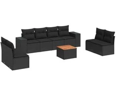 Sofa Sodo komplektas su pagalvėlėmis, 9 dalių, juodas, poliratanas