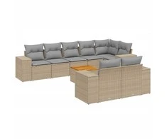 Sofa Sodo komplektas su pagalvėlėmis, 9 dalių, smėlio, poliratanas