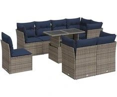 Sofa Sodo komplektas su pagalvėlėmis, 9 dalių, poliratanas/akacija