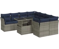 Sofa Sodo komplektas su pagalvėlėmis, 9 dalių, poliratanas/akacija