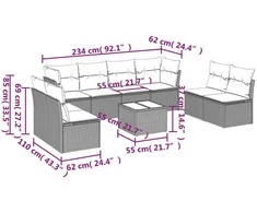Sofa Sodo komplektas su pagalvėlėmis, 9 dalių, smėlio, poliratanas