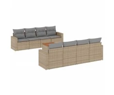 Sofa Sodo komplektas su pagalvėlėmis, 9 dalių, smėlio, poliratanas