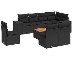 Sofa Sodo komplektas su pagalvėlėmis, 9 dalių, juodas, poliratanas