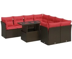 Sofa Sodo komplektas su pagalvėlėmis, 9 dalių, poliratanas/akacija