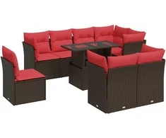 Sofa Sodo komplektas su pagalvėlėmis, 9 dalių, poliratanas/akacija