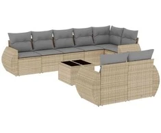 Sofa Sodo komplektas su pagalvėlėmis, 9 dalių, smėlio, poliratanas