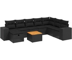 Sofa Sodo komplektas su pagalvėlėmis, 9 dalių, juodas, poliratanas