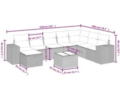 Sofa Sodo komplektas su pagalvėlėmis, 9 dalių, juodas, poliratanas