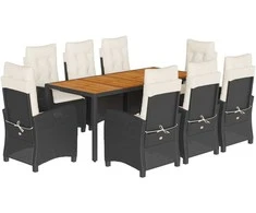 Sofa Sodo komplektas su pagalvėlėmis, 9 dalių, juodas, poliratanas