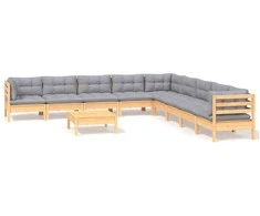 Sodo komplektas su pilkomis pagalvėmis, 10 dalių, pušis