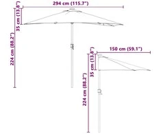 Sodo skėtis 294 x 150 x 224 cm Poliesteris ir plienas Antracito