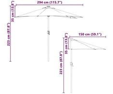 Sodo skėtis 294 x 150 x 223 cm Poliesteris ir plienas Azurblau