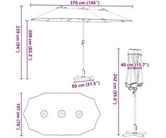 Sodo skėtis 370 x 197 x 239 cm Poliesteris ir aliuminis