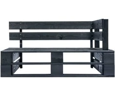 Sodo sofa iš palečių su pilkomis pagalvėlėmis, pušies mediena