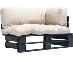 Sodo sofa iš palečių su smėlio pagalvėlėmis, pušies mediena