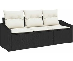 Sodo Sofų Rinkinys su pagalve 3 pcs Juoda ir Balta poliratanas