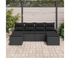 Lauko baldų komplektas Sodo Sofų Rinkinys su saugykla 6 pcs Juoda poliratanas