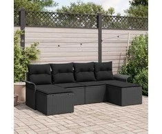 Lauko baldų komplektas Sodo Sofų Rinkinys su saugykla 6 pcs Juoda poliratanas