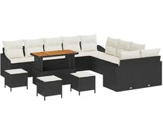 Sodo Sofų Rinkinys su pagalve 13 pcs Juoda Poli ratanas