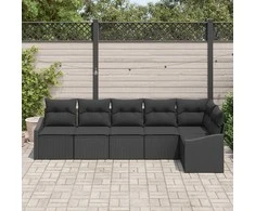 Sodo Sofų Rinkinys su pagalve 6 pcs Juoda poliratanas