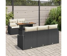 Lauko baldų komplektas Sodo Sofų Rinkinys su saugykla 6 pcs Juoda Poli ratanas