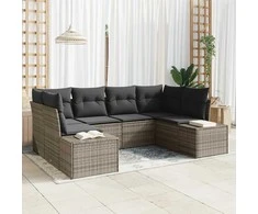 Lauko baldų komplektas Sodo Sofų Rinkinys su pagalve 6 pcs Pilka poliratanas