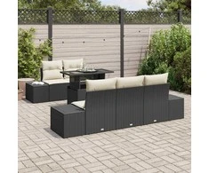 Sodo Sofų Rinkinys su pagalve su pagalve 6 pcs Juoda ir kreminė