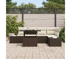 Sodo Sofų Rinkinys su saugykla 6 pcs Ruda Poli ratanas