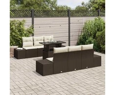 Sodo Sofų Rinkinys su pagalve 7 pcs Ruda ir grietinėlė