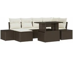 Sofa Sodo Sofų Rinkinys su pagalve 7 pcs Ruda ir kreminė