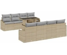 Lauko baldų komplektas Sodo Sofų Rinkinys su pagalve 9 pcs Smėlio poliratanas