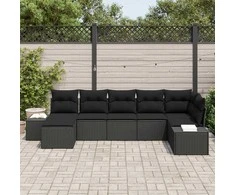 Lauko baldų komplektas Sodo Sofų Rinkinys su pagalve 7 pcs Juoda poliratanas