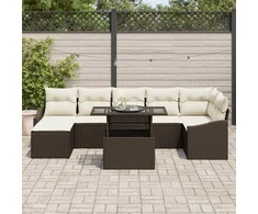 Sodo Sofų Rinkinys su pagalve 8 pcs Ruda ir grietinėlė