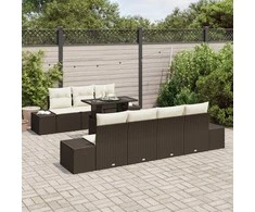 Sodo Sofų Rinkinys su pagalve 8 pcs Ruda ir grietinėlė