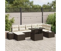 Sofa Sodo Sofų Rinkinys su pagalve 8 pcs Ruda ir kreminė