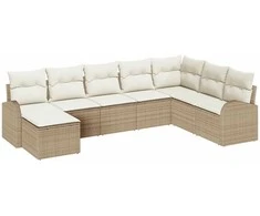 Lauko baldų komplektas Sodo Sofų Rinkinys su pagalve 8 pcs Smėlio Poli ratanas