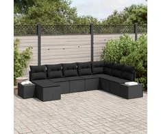 Sodo Sofų Rinkinys su pagalve 8 pcs Juoda poliratanas